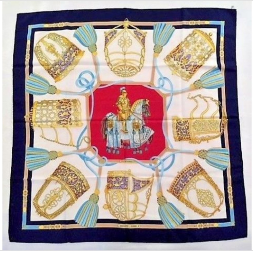 Hermes Silk Scarf Equestrian Knight VTG Chic